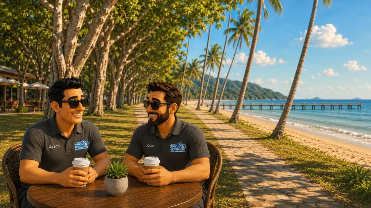 Illustration of Jason and Louis, the owners of Great Northern, at Palm Cove